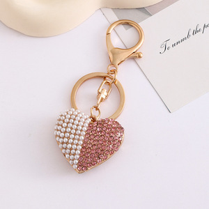 Bling Full Rhinestone Heart Keychain Creative Ins Couple Metal Love Crystal Car Keyring Girl Bag Pendant Accessories Key Chains