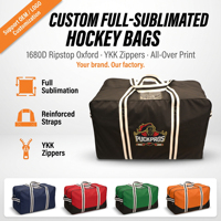 Sac de hockey imprimé par sublimation, personnalisé en Oxford, entièrement sublimé, pour équipement lourd destiné aux gardiens de but