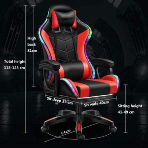 Silla Gamer Rosa con Luces LED RGB para Computadora, Silla de Juego de Piel Sintética con Masaje, Luces y Altavoces - Product Image 2