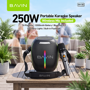 Altavoz de Karaoke Portátil BAVIN BM58 de 250W, Micrófono Inalámbrico, 12000mAh, Luz RGB <span class=keywords><strong>para</strong></span> Fiestas al Aire Libre, Correa <span class=keywords><strong>para</strong></span> el Hombro, Linterna - Product Image 2