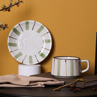 Tasse à café Ins en gros tasse à thé avec cuillère tasse en porcelaine atmosphérique rétro tasse en céramique avec poignée et soucoupe ensemble pour le ménage