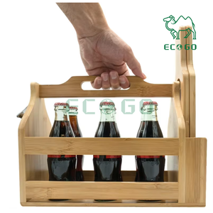 Estante de madera para 6 botellas de vino, cesta de cerveza de bambú, portador de madera con abrebotellas para Bar - Product Image 1