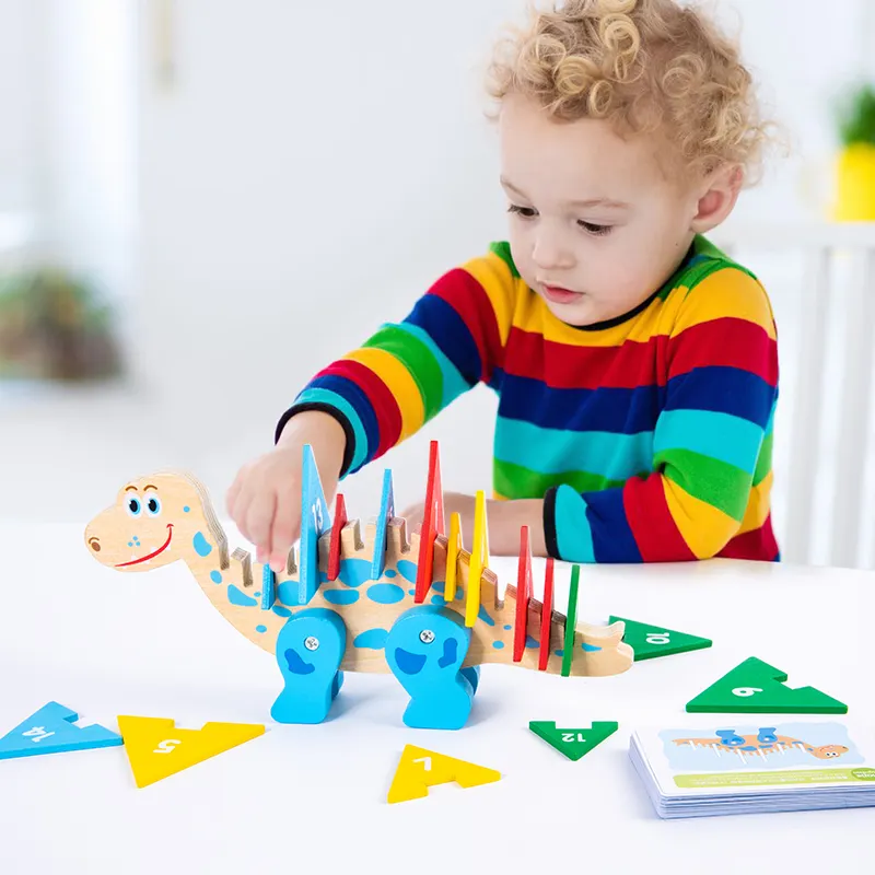 Dinosaure en bois pour enfants, trouver les règles, jeu de réflexion Montessori, jouets de tri, éducation précoce, forme et couleur, nombres, jouets d'apprentissage des sens