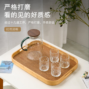Bamboo Tea <b>Tray</b> Rectangular With Handle For Snacks Desserts Home Hotel Use - Product Image 3