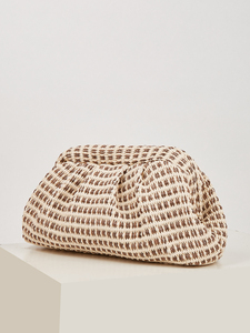 Checkered <b>Straw</b> Woven Cloud Clutch <b>Bag</b> Simple Ruched Vacation Beach Handbag Convertible Chain Crossbody <b>Bag</b> For Women - Product Image 4