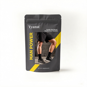OEM ODM <b>Man</b> Power Vital Powder Gentle Vital Boost Steady Inner Stamina 100g Grey Yellow Window Stand <b>Pouch</b> - Product Image 1