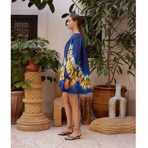 Robe midi <span class=keywords><strong>bohème</strong></span> tie-dye pour femmes |   Robe mi-longue à manches bouffantes pour l'été, les vacances et les sorties décontractées - Product Image 1