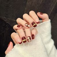 Diseño #591, uñas hechas a mano de alta calidad, prensa roja en las uñas, flor dorada, uñas personalizadas artificiales personalizadas