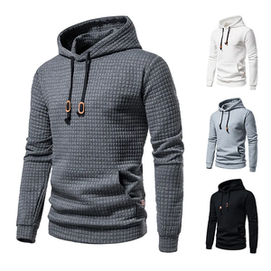 Sweat à capuche en coton à carreaux gaufré hommes mode pull chaud à manches longues automne hiver décontracté Ftted sweats à capuche de sport - Product Image 2