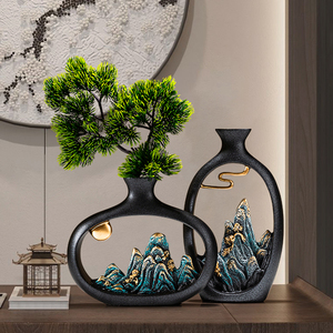 New Chinese Style Welcoming Pine Flower <b>Vase</b> Hollow Mountain Bonsai Living Room Office Tea Room Desktop Decor - Product Image 1
