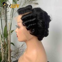 Peluca de Cabello Humano con Frente de Encaje # Encaje Transparente HD 13x4 1B para Cabello Rizado Natural Negro Virgen Brasileño Sin Pegamento Doble Trama para Mujer