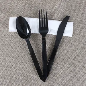 Amazon Hot Selling Disposable Plastic PS Cutlery Set Injection Forks Teaspoons Knives Napkin Salt and Pepper