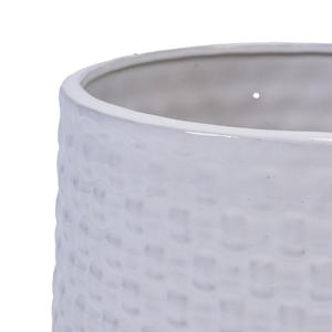 Pots à fleurs en céramique émaillée Mdj, ensemble de 3 pièces, design moderne rond, jardinières d'intérieur et d'extérieur, blanc avec trous de drainage - Product Image 4