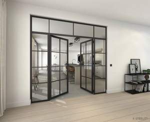 यूरोपीय मानक आंतरिक स्टील फ़्रेमयुक्त टेम्पर्ड ग्लास क्रिटल स्टाइल रूम डिवाइडर फ़्रेंच दरवाजे - Product Image 5