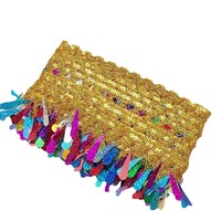 Vente chaude doré luxe ethnique Sequin feuille accessoires de couture scène vêtements robe paillettes tresse dentelle gland frange garniture