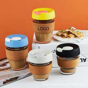 Tasse à café en verre à prix abordable, portable, 340 ml (12 oz), réutilisable, avec couvercle hermétique et manchon en liège - Product Image 4