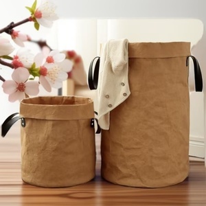 Boshiho - Cestas de Almacenamiento Redondas Grandes Personalizables, Impermeables, con Asas, Plegables, Reutilizables, de Papel Kraft, para Artículos Diversos de la Sala de Estar - Product Image 2