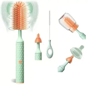 New Hot 3 In 1 Multipurpose Baby Bottle Brush Set Silicone Cordless Electric Bottle Cleaning Brush With Baby Clip