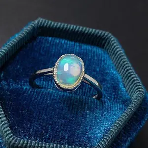 Custom 925 Sterling Silver 18k Gold Plating Natural Opal New Design With One Stone Fashion Jewelry Ring