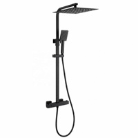 Système de douche thermostatique apparent noir mat, ensemble de douche pluie carrée murale de 12 pouces avec douchette à main pour hôtel et maison