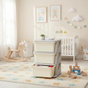 Organisateur de rangement pour jouets à 3 niveaux, blanc crème, durable, tiroirs spacieux pour chambre à coucher, crèche, salon, tout-petits, fabriqué en Chine, modèle - Product Image 5