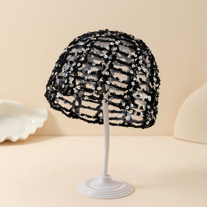 Bonnet en maille rayée en coton pour femme, filet à cheveux en crochet, snood, couvre-chef de nuit et turban enveloppant - Product Image 2