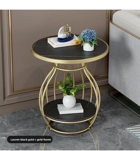 Tavolino da Caffè Moderno <span class=keywords><strong>Rotondo</strong></span> in <span class=keywords><strong>Finto</strong></span> <span class=keywords><strong>Marmo</strong></span> Bianco e Oro con Spazio di Archiviazione per Soggiorno e Camera da Letto - Product Image 3
