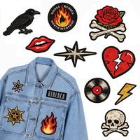 Patch brodé personnalisé, style rock punk, motifs crâne, flamme, étoile, rose, corbeau, tatouage, denim, vintage, coloré, drôle, motard, hip-hop