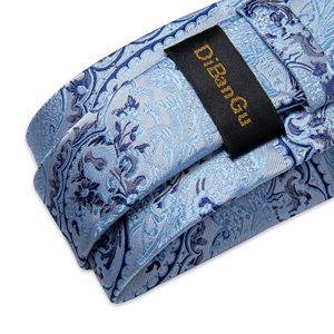 Corbatas de Seda con Estampado Paisley <span class=keywords><strong>Azul</strong></span> Claro para Hombre, Pañuelo, Gemelos, Accesorios Casuales para Boda, Juego de <span class=keywords><strong>Corbata</strong></span>, Regalo - Product Image 5