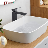 Fyeer 304SS Robinet de lavabo de salle de bain monotrou au design moderne et à grand arc noir mat avec noyau de valve en céramique
