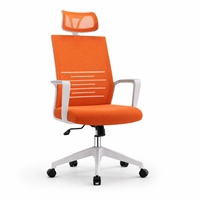 Chaise de bureau en maille orange avec cadre blanc, chaise de travail pivotante réglable pour espaces de formation et d'étude créatifs