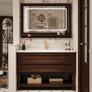 New smart oak bathroom cabinet thermally bent integrated floor-standing <b>storage</b> wash basin basin <b>sink</b> - Product Image 2