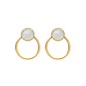 Boucles d'oreilles pendantes fines en acier inoxydable 316L plaqué or PVD, résistantes et durables, avec pierres rondes - Product Image 2