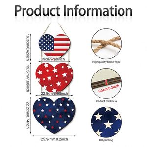 Letrero Colgante de Madera con Bandera Americana de 3 Niveles en Forma de Corazón, Decoración Patriótica para el Hogar del 4 de Julio, Decoración para Fiesta del Día de la Independencia - Product Image 4