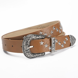 Ceinture en Faux Cuir Unisexe Ceinture Décorative pour Jeans Western Star Rivet Décors Ceinture pour Femmes Hommes Largeur <span class=keywords><strong>2</strong></span>.8CM - Product Image 2