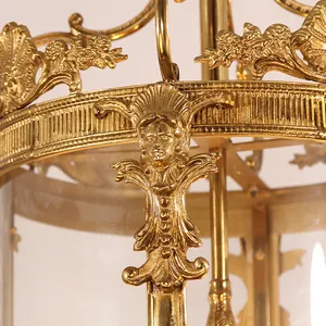 Jewellerytop फ्रेंच गिल्ट कांस्य बड़ा गिलास लालटेन पीतल फांसी लालटेन झूमर सिलेंडर तांबा लटकन प्रकाश