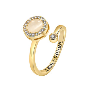 Rotating Cat Eye Stone <b>Adjustable</b> <b>Ring</b> Open Pave Set Zircon Copper Gold Plated I Am Enough <b>Ring</b> Anti Anxiety Jewelry - Product Image 5