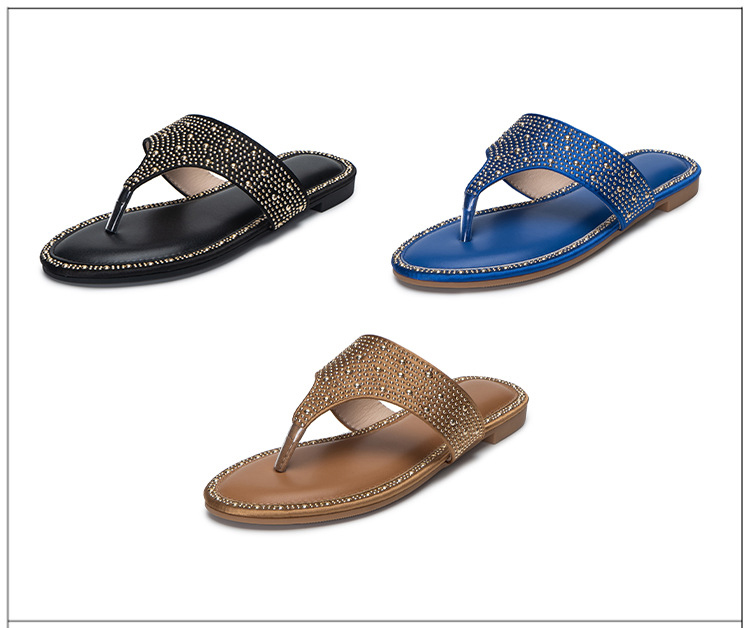 Rhinestone Clip toe Women's Flip-flops Sandals Outside Wearing Flip Flops Flat Beach Slippers