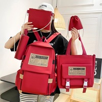 Tas Ransel Kanvas Grosir Desain Baru Wanita Kapasitas Besar 5-in-1 Set Tas Ransel Retro Pelajar Dompet