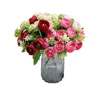 NOUVEAU 10 Têtes Bouquet de Roses Artificielles Bouquet de Roses Artificielles en Soie Fleur de Mariage Pivoine Thé Rose 24cm pour Evénement Décoration de Mariage