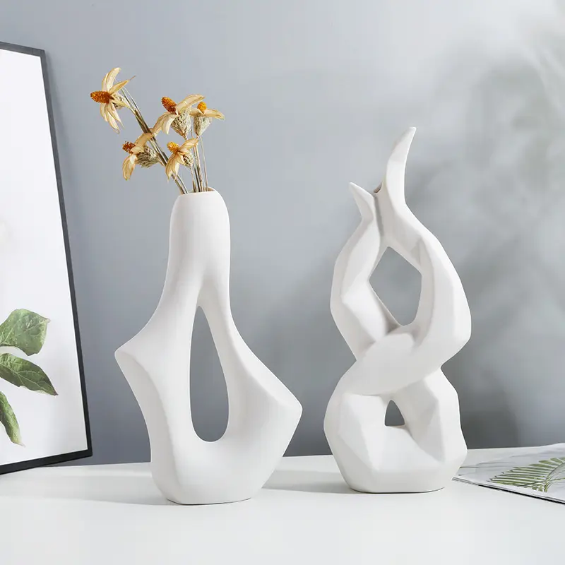 Basit eski İskandinav çiçekli seramik Nordic ayakta ev dekor için çiçekli seramik vazo