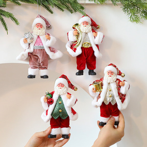Vente en gros de figurines de Noël suspendues en plastique de luxe, style vintage, ornements de Père Noël en peluche, avec bordure dorée, écologiques, pour la décoration de l'arbre - Product Image 1
