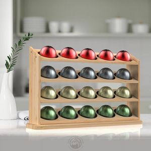 Support de dosettes <span class=keywords><strong>Nespresso</strong></span> <span class=keywords><strong>Vertuo</strong></span> en bois de bambou à 4 niveaux Étagère de <span class=keywords><strong>rangement</strong></span> de 20 capacités Étagère de cuisine à double étage pour le <span class=keywords><strong>rangement</strong></span> - Product Image 1