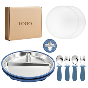 Ensemble de 8 pièces pour l'alimentation des tout-petits, comprenant une assiette en silicone et des couverts manuels pour bébé, sans BPA - Product Image 1