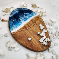 Tabla de Cortar de Madera y Resina con Diseño de Olas Oceánicas Hecha a Mano, Tabla de Charcutería Costera 3D Personalizada para Cocina, Servir Queso y Regalo