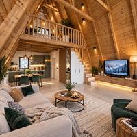 Mobil-home moderne en forme de A, style ferme, maison conteneur avec cuisine et salle de bain pour location de vacances Airbnb en cabane triangulaire