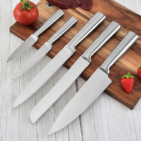 Couteaux professionnels cuisine en acier inoxydable Chef Santoku ensemble de couteaux à trancher w/t manche droit en métal 5 pièces