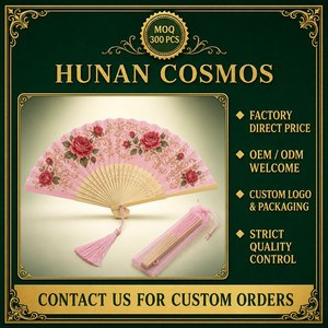 Éventail Flamenco à Main en Bambou Imprimé Roses Rouges avec Pompon Rose, Logo Personnalisé, Cadeau de Fête, Vente en Gros, Fabrication Directe - Product Image 6