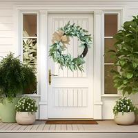 Guirlande Artificielle Moderne Faite à la Main de Haute Qualité en Feuilles d'Olivier en Forme d'Oreille de Mouton, en Plastique, Non Lumineuse, 43cm, Quatre Saisons, pour Porte et Mur