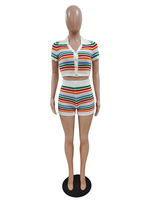 Streetwear à la mode à manches courtes tricoté Crop Tops et Shorts deux pièces ensemble pour les femmes